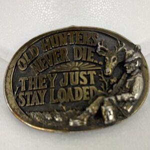 VTG Old Hunters Loaded 1982 Brass Belt Buckle Great American Belt Buckle Co USA